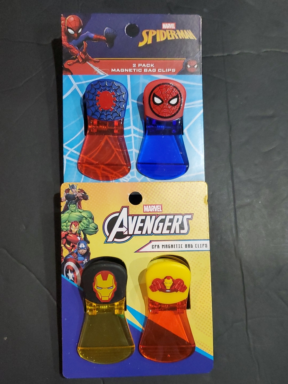 4 pack Marvel Spider-Man and Avengers Ironman magnetic bag clips brand new FREE